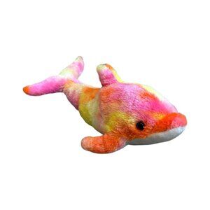 Fiesta Pink Orange Dolphin Plush Tie Dye Stuffed Animal Colorful Sea Creature